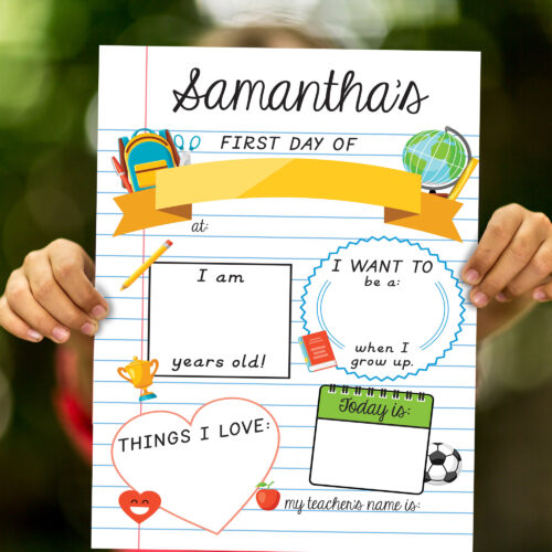 First Day School Dry Erase Sign Personalized Name