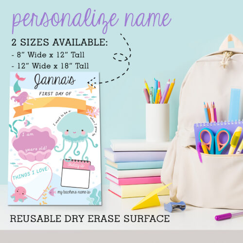 Mermaid Sea Theme First Day of School Dry Erase Board Personalized