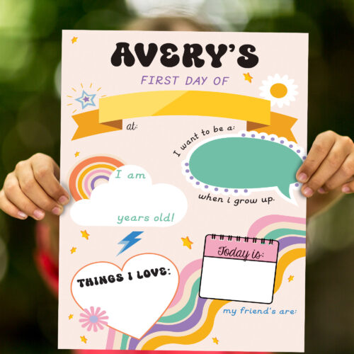 Retro Rainbow Theme Dry Erase First Day School Board by Uniquely You Collection