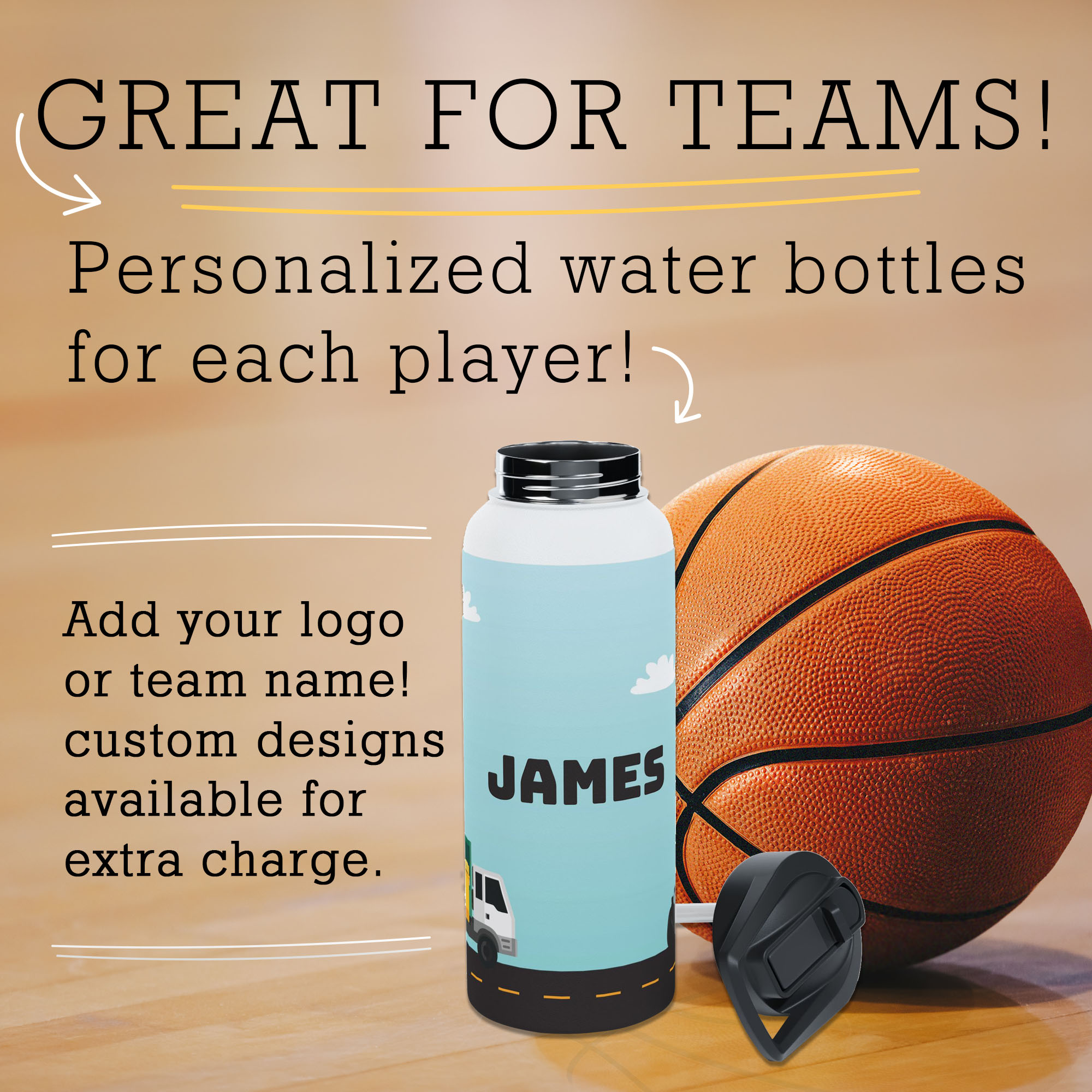 Trash Truck Name Personalized Water Bottle 3 sizes Stainless Steel Designs by Uniquely You Collection