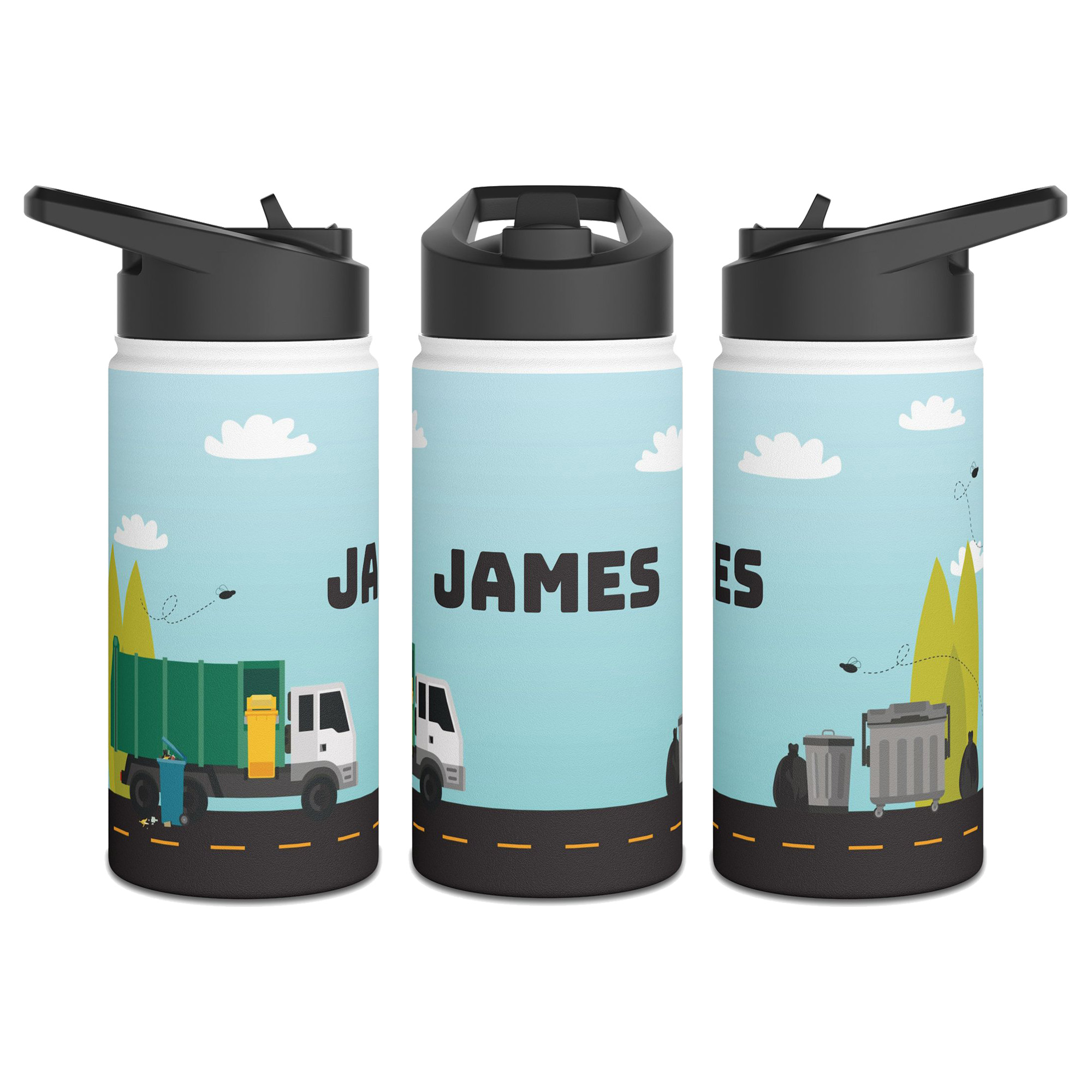 Trash Truck Name Personalized Water Bottle 3 sizes Stainless Steel Designs by Uniquely You Collection