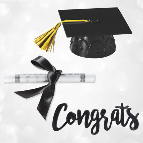 black hat congrats diploma cake decor