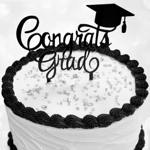 Congrats Grad Pick Cake Decor black