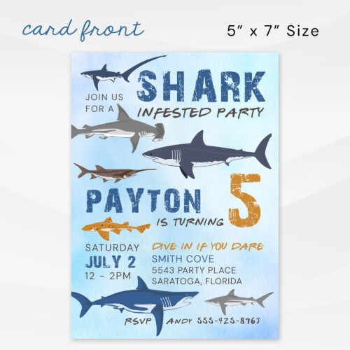 Shark Infested Boys Birthday Invite front