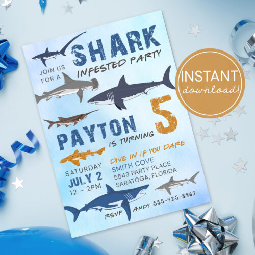 Shark Infested Birthday Invitation Boys