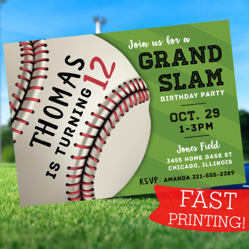 Baseball Grand Slam Birthday Invitation with printing