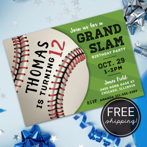 Baseball Grand Slam Birthday Invitation printed free shipping