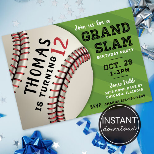 baseball invitation grand slam template instant download