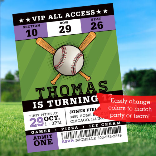 Baseball Ticket Invitation printed