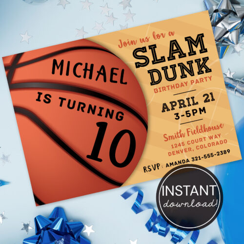 basketball invitation template instant download