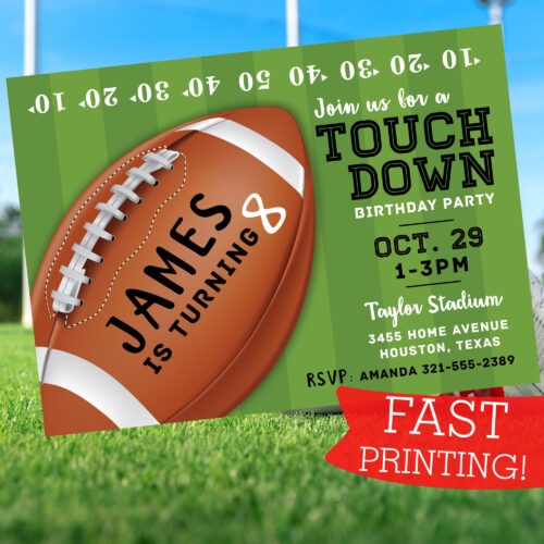 Football Touch Down Birthday Invitation printed