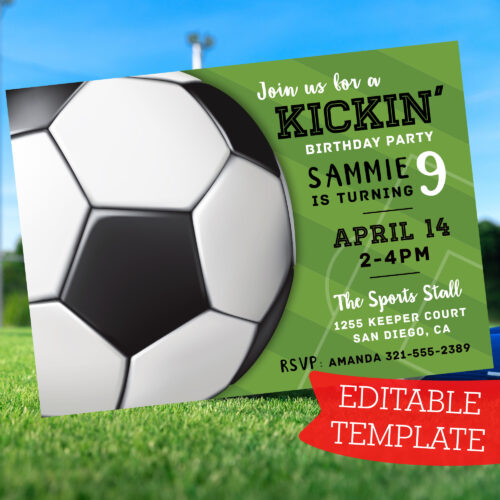 Soccer Goal Editable Template Invitation Uniquely You Collection