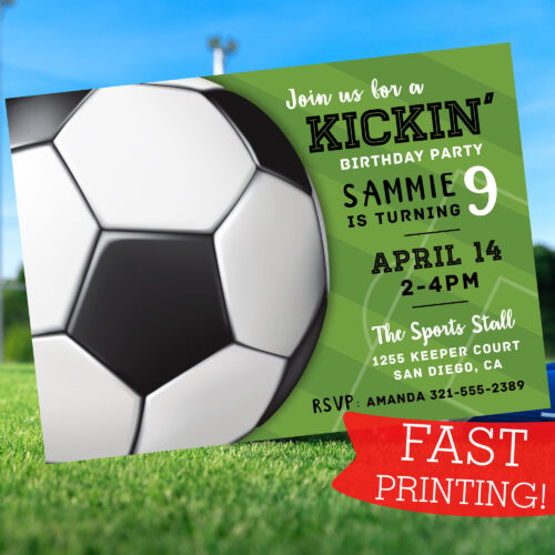 soccer goal birthday invitation printed