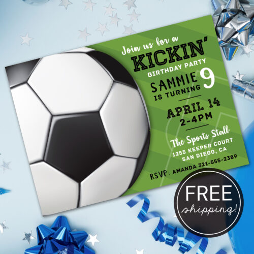 soccer goal birthday invitation printed free shipping