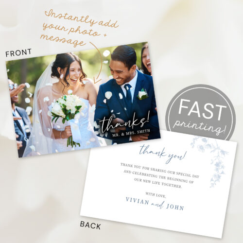 Dusty Blue Floral Thank You card printing Uniquely You Collection