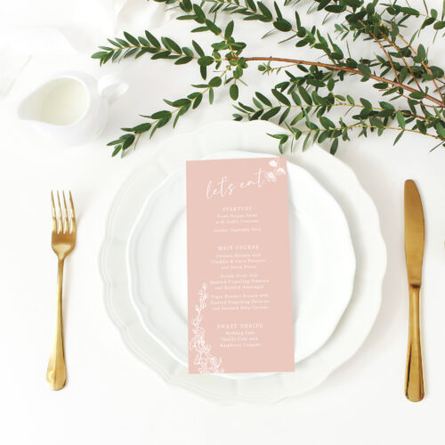 Rose Gold Floral Menu Card Plate