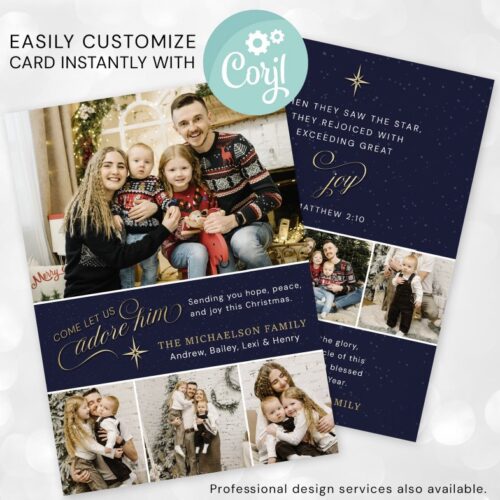 Come Let Us Adore Him Theme Photo Holiday Card Edit with Corjl
