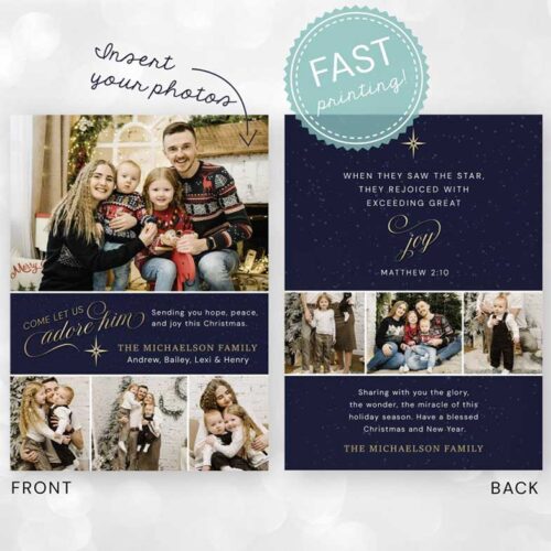 Come Let Us Adore Him Theme Photo Holiday Card Fast Printing