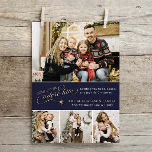 Come Let Us Adore Him Theme Photo Holiday Card Image Front