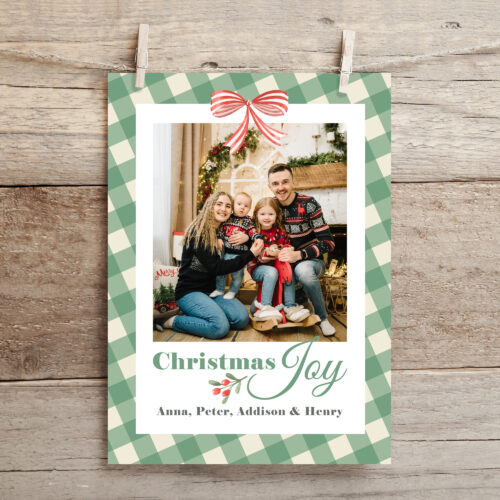 Gingham Family Christmas Card Front Design
