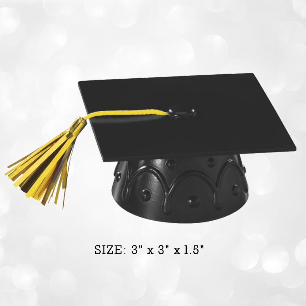 Congrats Grad Cake Topper Set: Gold Script, Black Grad Cap - Image 3