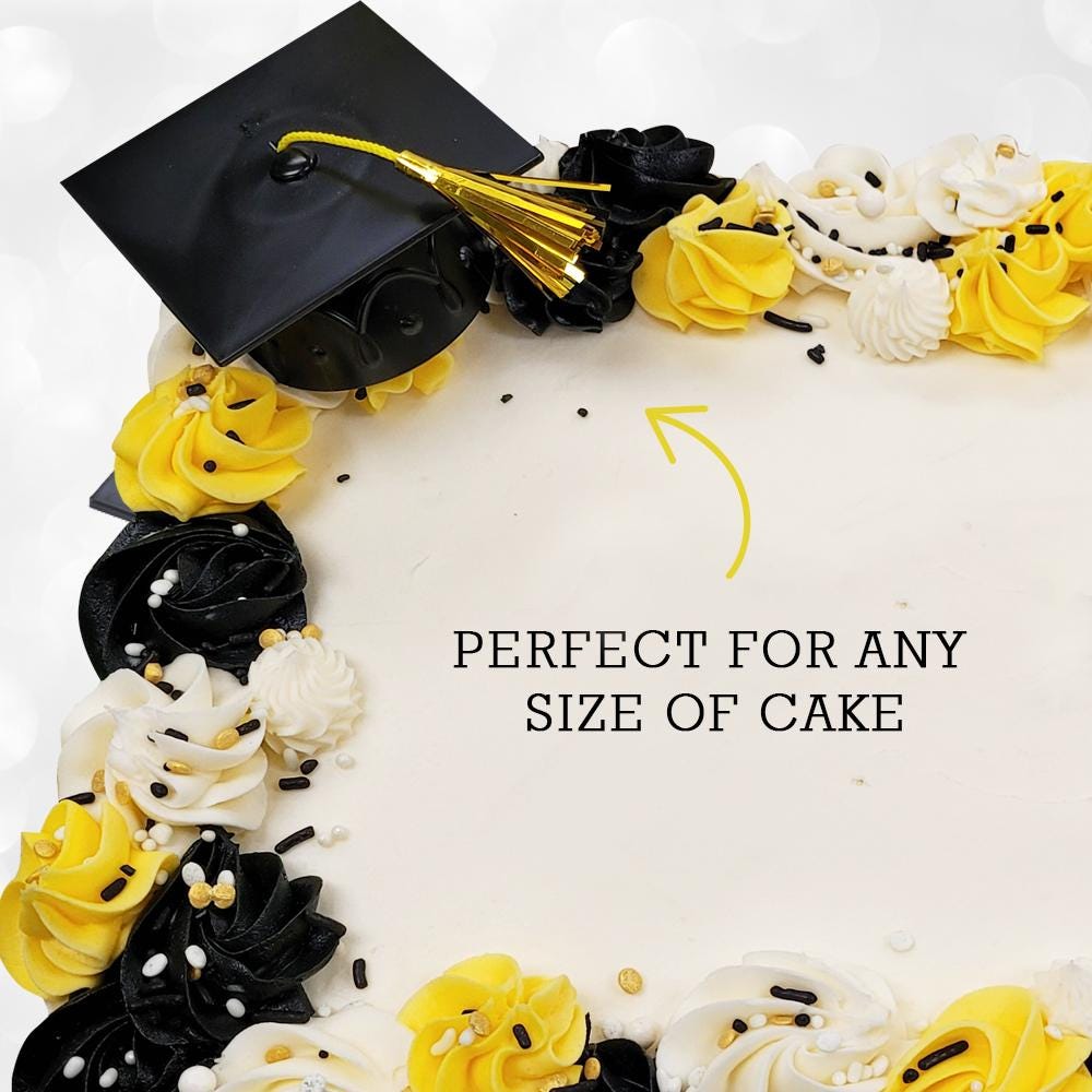 Congrats Grad Cake Topper Set: Gold Script, Black Grad Cap - Image 4