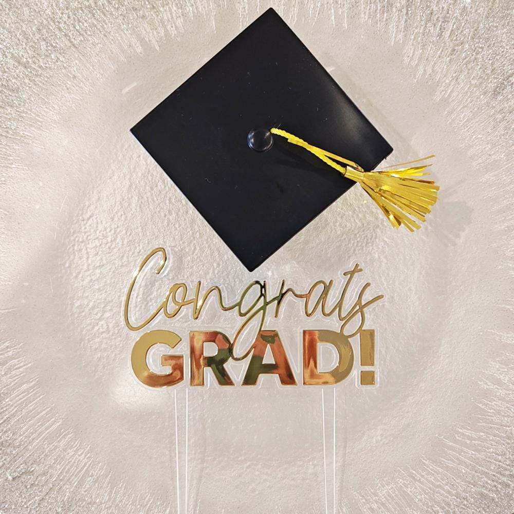 Congrats Grad Cake Topper Set: Gold Script, Black Grad Cap - Image 9