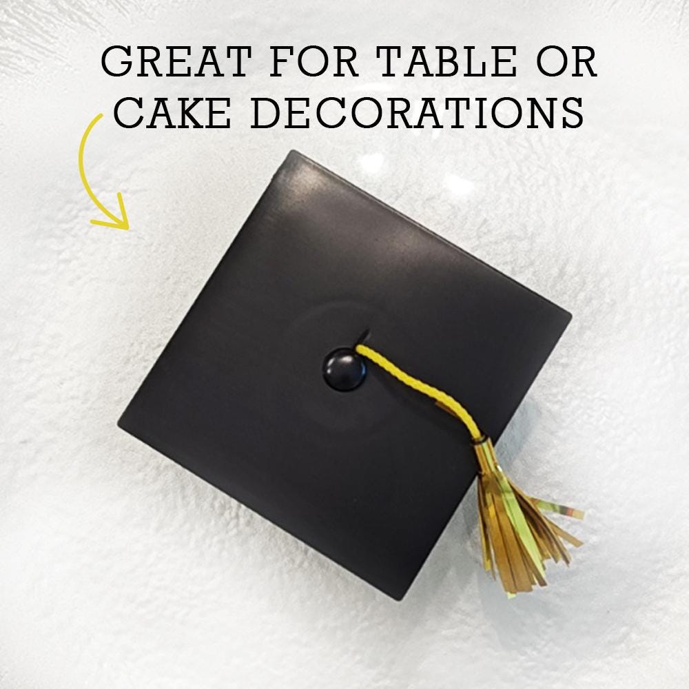 Congrats Grad Cake Topper Set: Gold Script, Black Grad Cap - Image 7