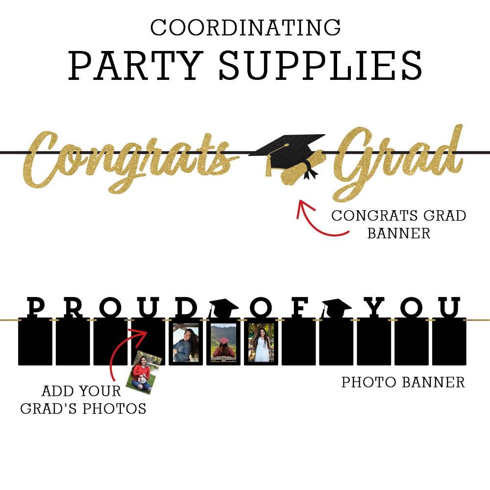 Congrats Grad Cake Topper Set: Gold Script, Black Grad Cap - Image 14